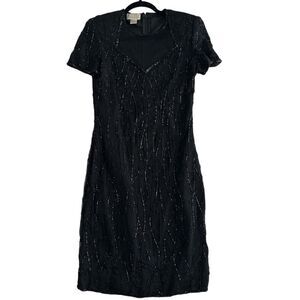 Allyson Whitmore Black Vintage 80s Beaded/Sequins Dress 100% Silk Size M…
